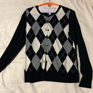 Black and white argyle cardigan with a little sparkle.
